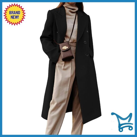 Jackets & Blazers - Women's Long Wool Trench Coat Double Breasted Peacoat Winter